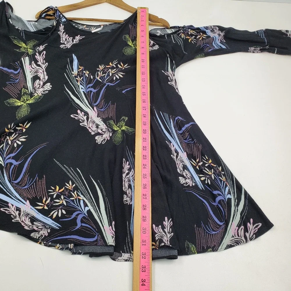 Free People Black Floral One-Shoulder Cold-Shoulder Dress